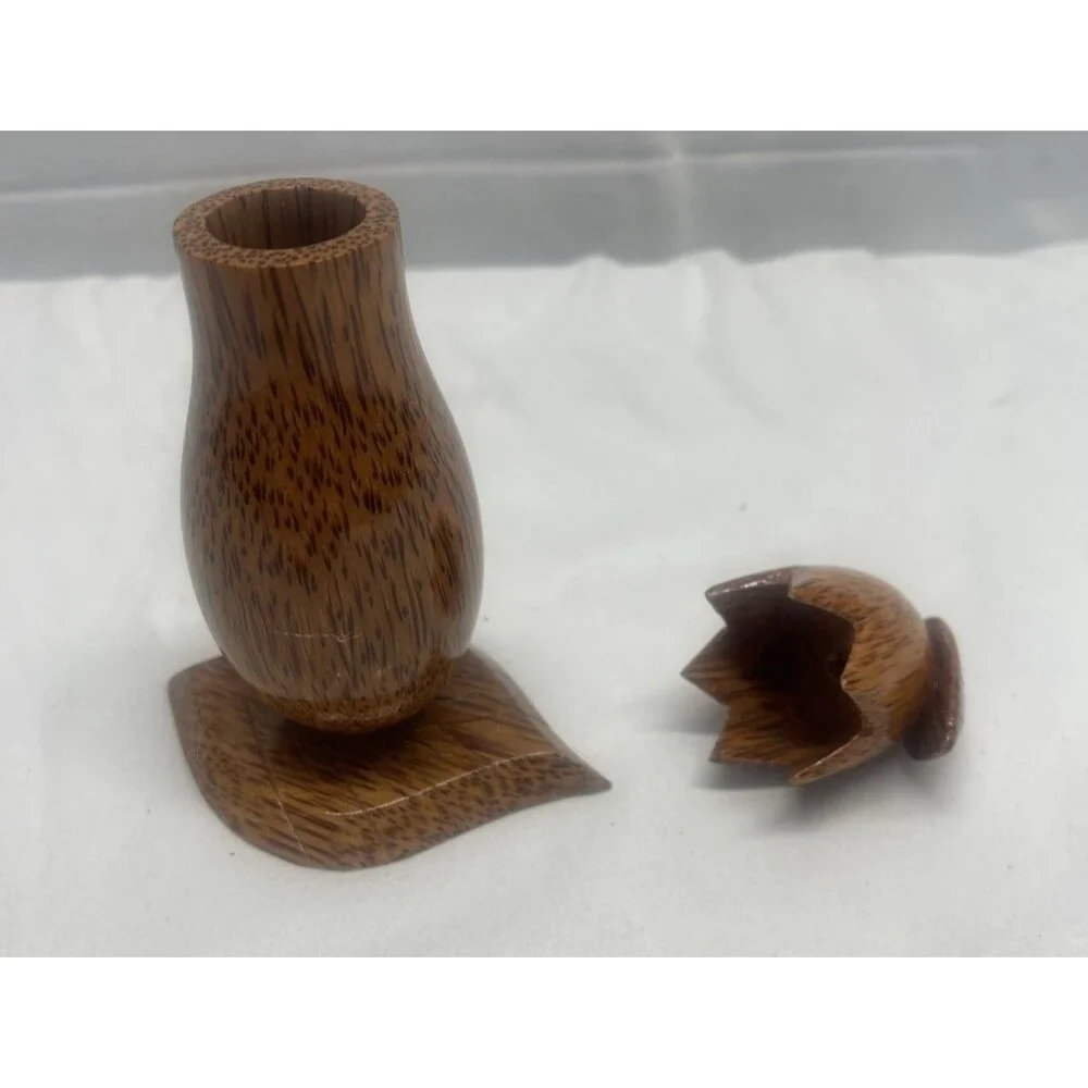 Coconut Wood Toothpick Holder Hand Carved Small Pear Home Decor Dining Room EUC